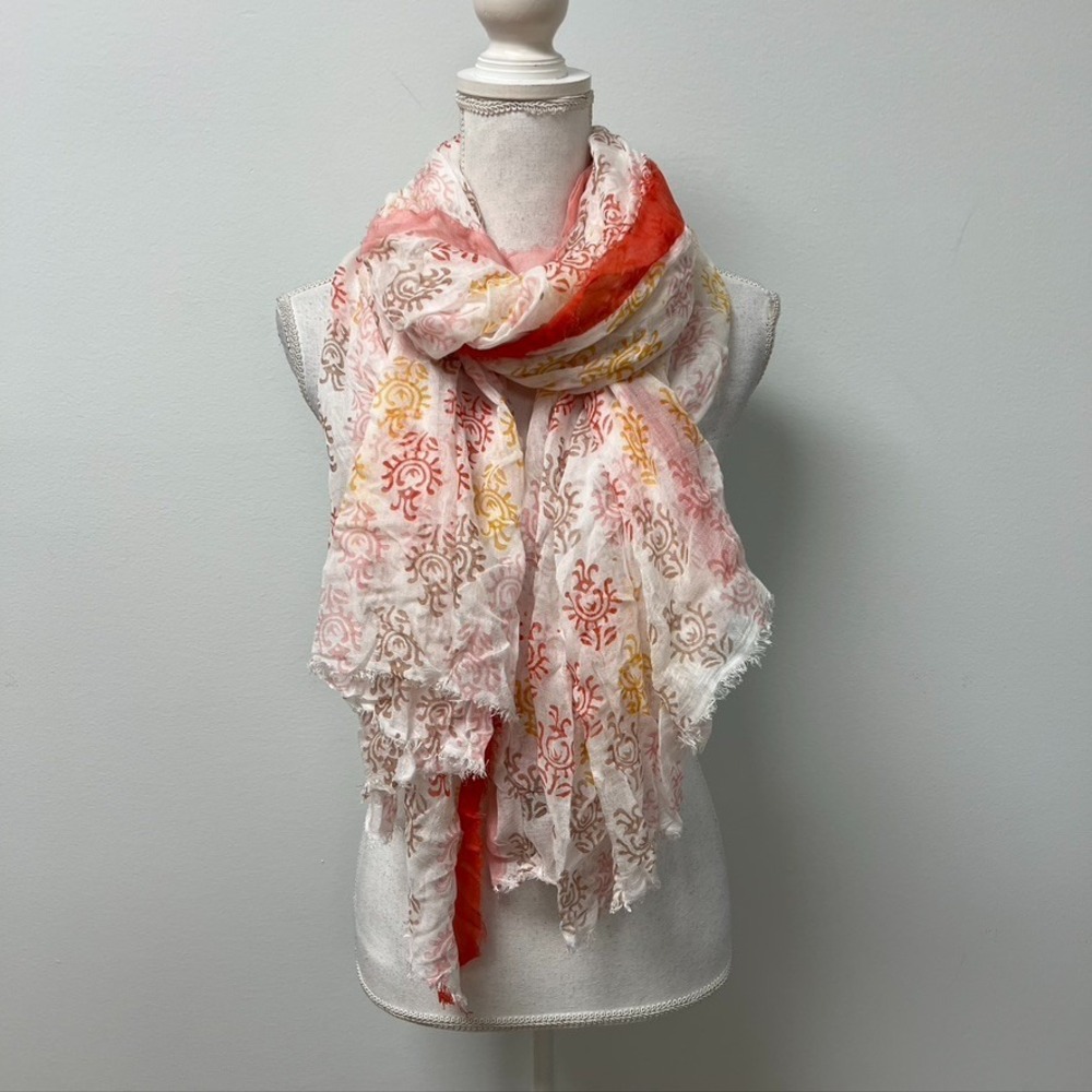 Mangrove Vasari Scarf Wrap Shawl Orange White Multi One Size Lightweight Artsy - Picture 9 of 12